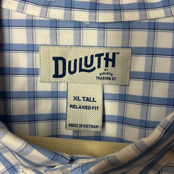 Duluth Trading Co Blue Plaid Men's big and tall dress shirt, xl tall, relaxed - Picture 2 of 9